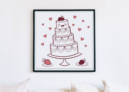 Cadre avec illustration de gâteau, ajout déco pour intérieur romantique