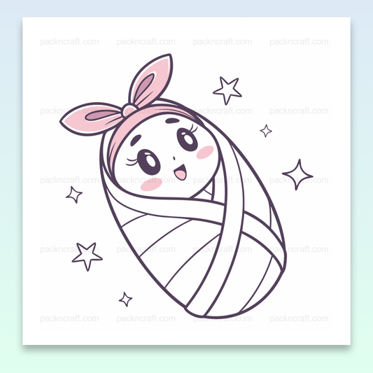 Illustration bébé kawaii vintage enveloppé, idéal pour DIY.