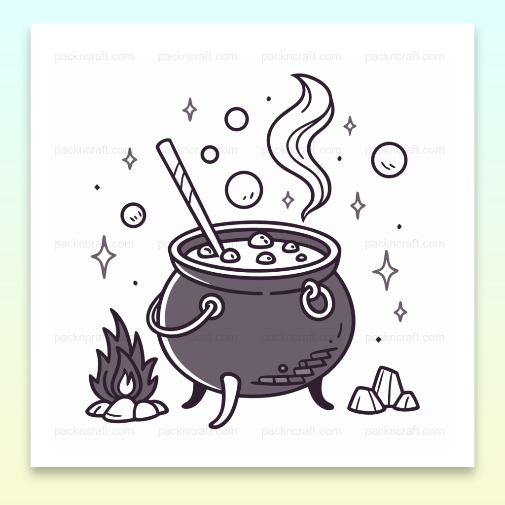 Illustration d'un chaudron magique bouillonnant, parfaite pour Halloween et projets créatifs.