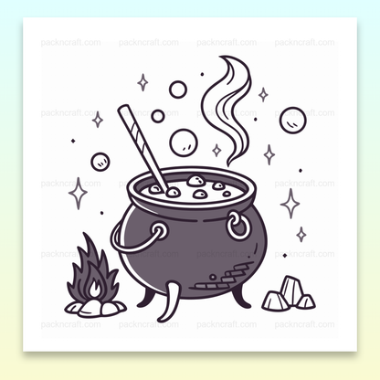 Illustration d'un chaudron magique bouillonnant, parfaite pour Halloween et projets créatifs.