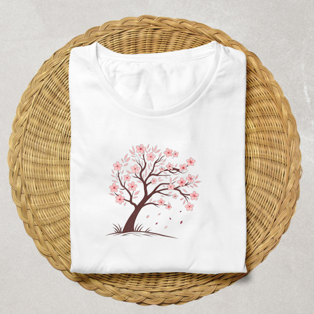 T-shirt avec motif pastel de cerisier en fleurs sur fond japonais élégant