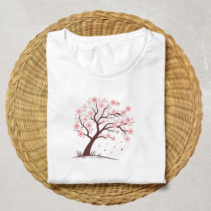 T-shirt avec motif pastel de cerisier en fleurs sur fond japonais élégant
