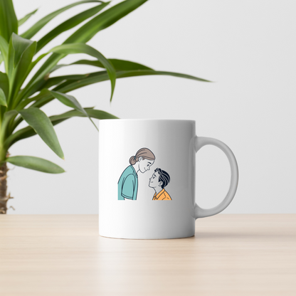 Mug avec icône minimaliste représentant un échange tendre mère et enfant