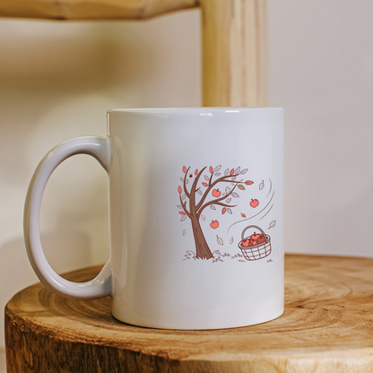 Mug avec motif de pommes dans le vent en automne au style doodle élégant et bucolique