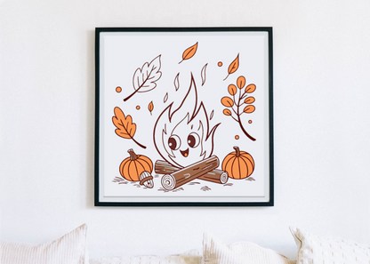 Cadre décoré d'une flamme joyeuse aux teintes automnales pour un intérieur cozy