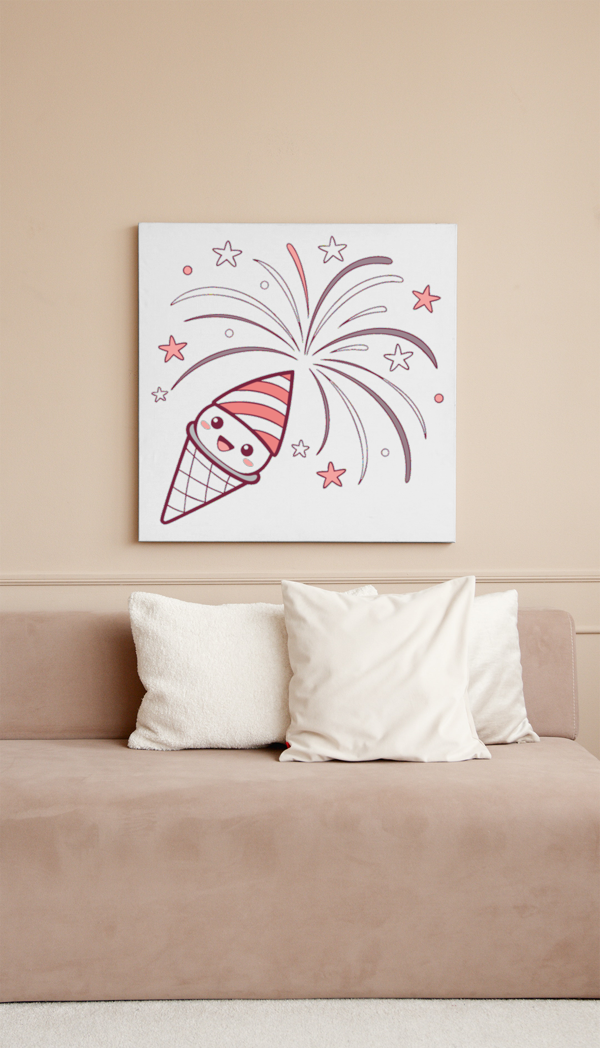 Cadre pastel montrant une glace et feux d'artifice pour décoration