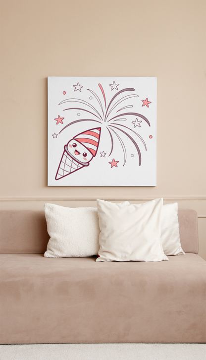Cadre pastel montrant une glace et feux d'artifice pour décoration