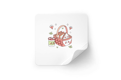 Sticker estival pastel avec panier de pique-nique joyeux parfait pour l'été