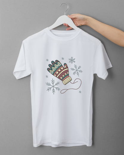 T-shirt avec gant hivernal orné chute de neige dans un style moderne élégant