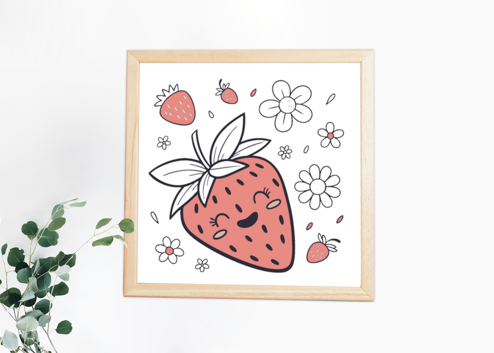 Cadre avec motif joyeux de fraise, style pastel et ambiance douce et naturelle
