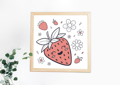 Cadre avec motif joyeux de fraise, style pastel et ambiance douce et naturelle