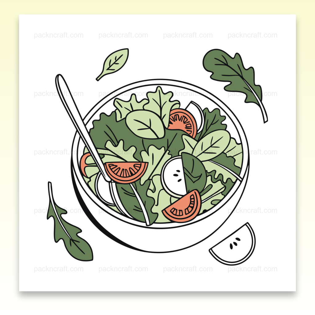 Illustration minimaliste de salade fraîche, idéale pour projets culinaires et DIY.