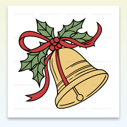 Illustration de cloche de Noël festive avec houx et ruban, idéale pour décorations festives et DIY