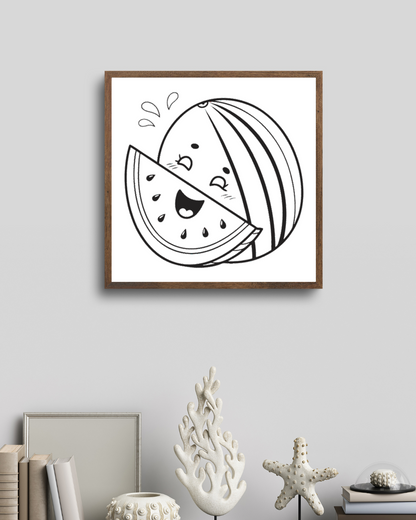 Cadre décoratif avec pastèque kawaii souriante couleurs éclatantes parfait pour l'été