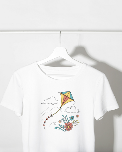 T-shirt avec cerf-volant doodle style printanier fluide et léger