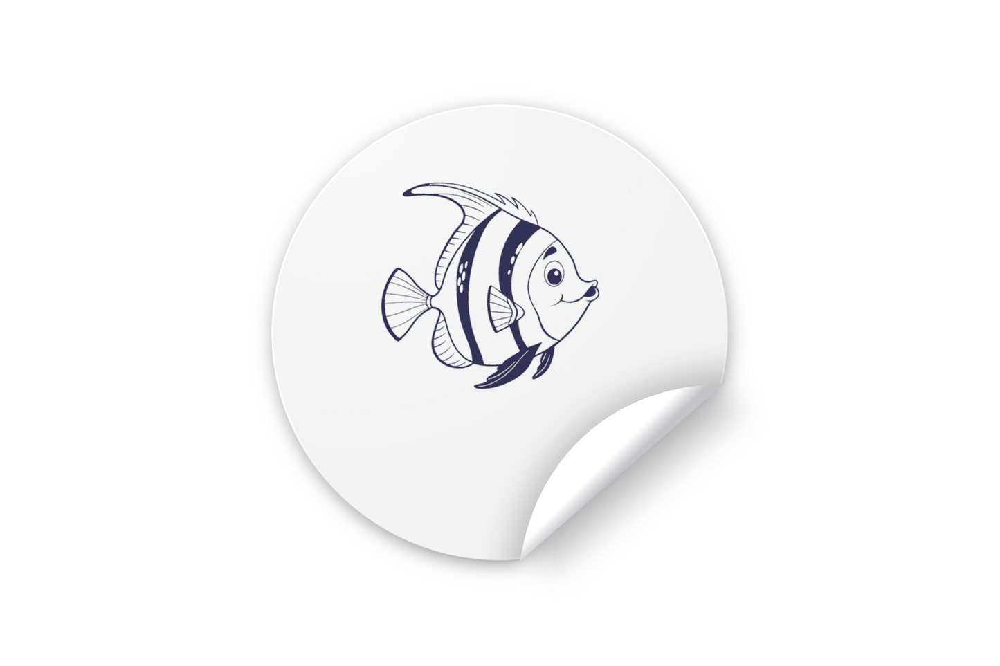 Sticker avec un poisson minimaliste souriant, ambiance océanique et moderne
