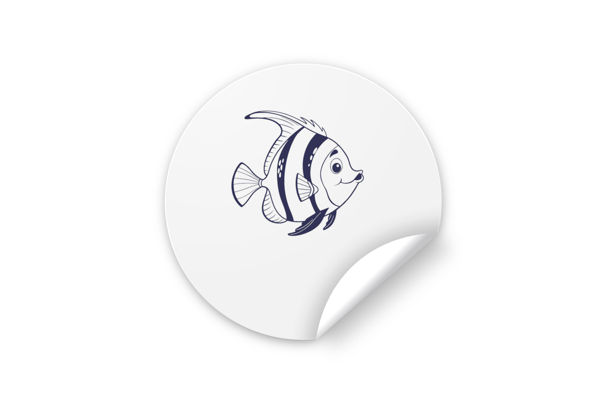 Sticker avec un poisson minimaliste souriant, ambiance océanique et moderne