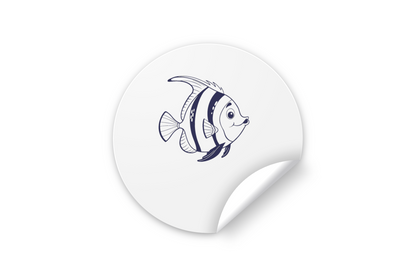 Sticker avec un poisson minimaliste souriant, ambiance océanique et moderne