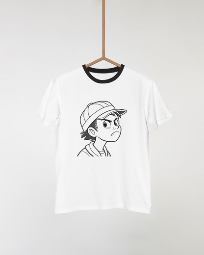 T-shirt urbain avec icône doodle de garçon frustré pour un style moderne et original