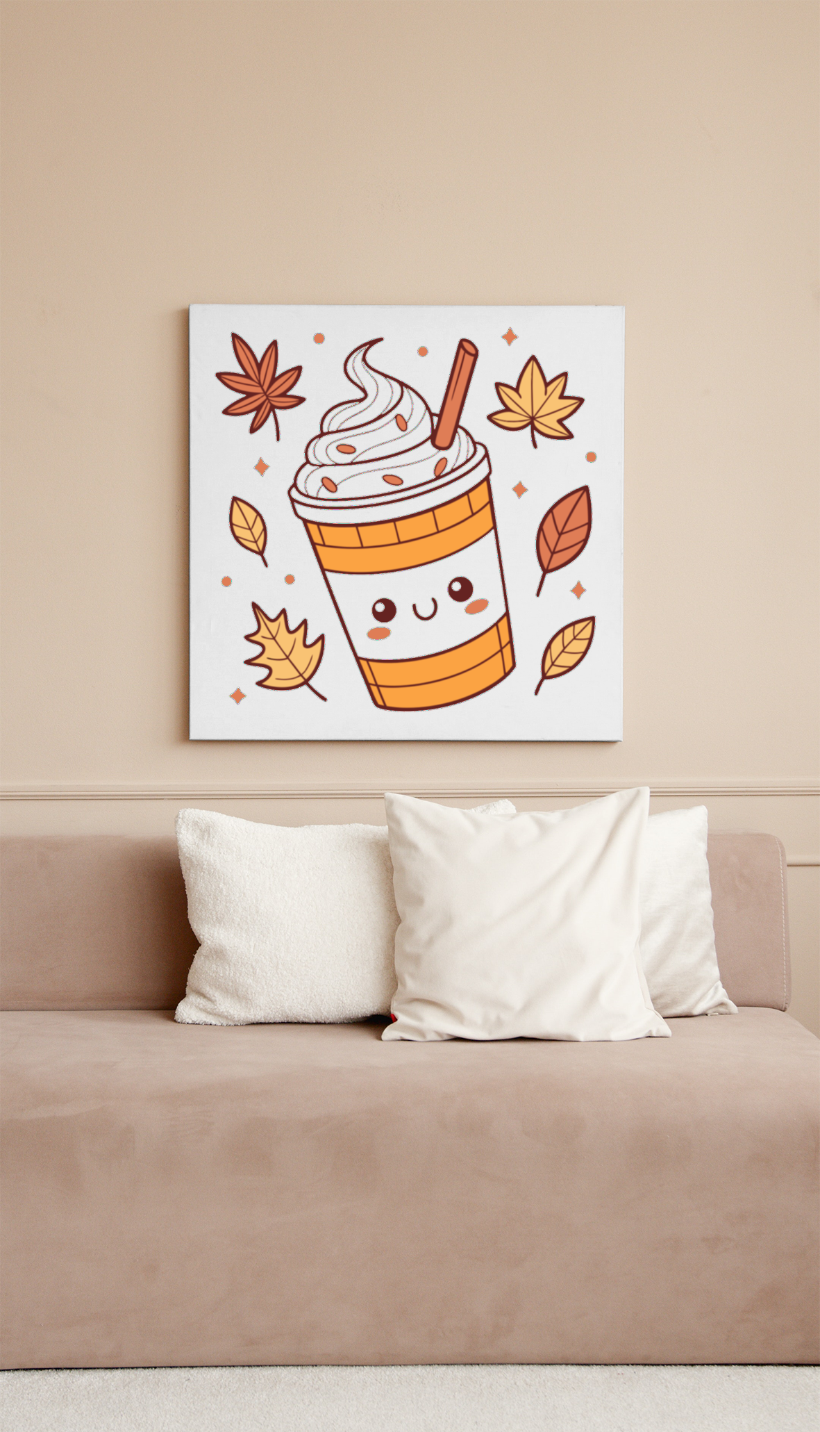 Cadre décoratif Kawaii avec icône latte joyeux pour une touche gourmande