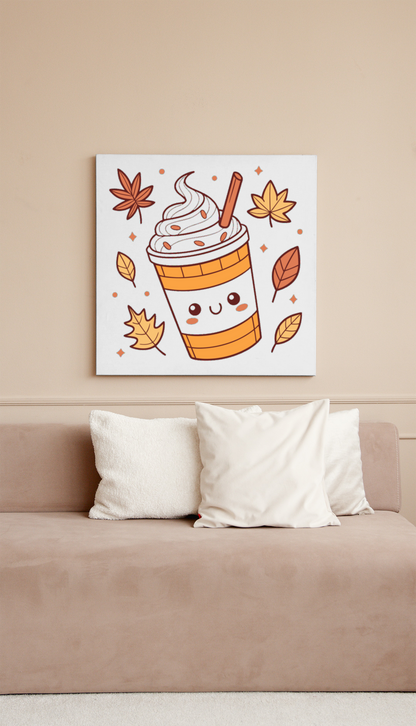 Cadre décoratif Kawaii avec icône latte joyeux pour une touche gourmande