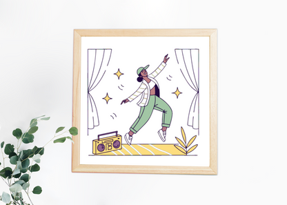 Danseur Dynamique avec Boombox | Illustration Stylisée | Scène Urbaine