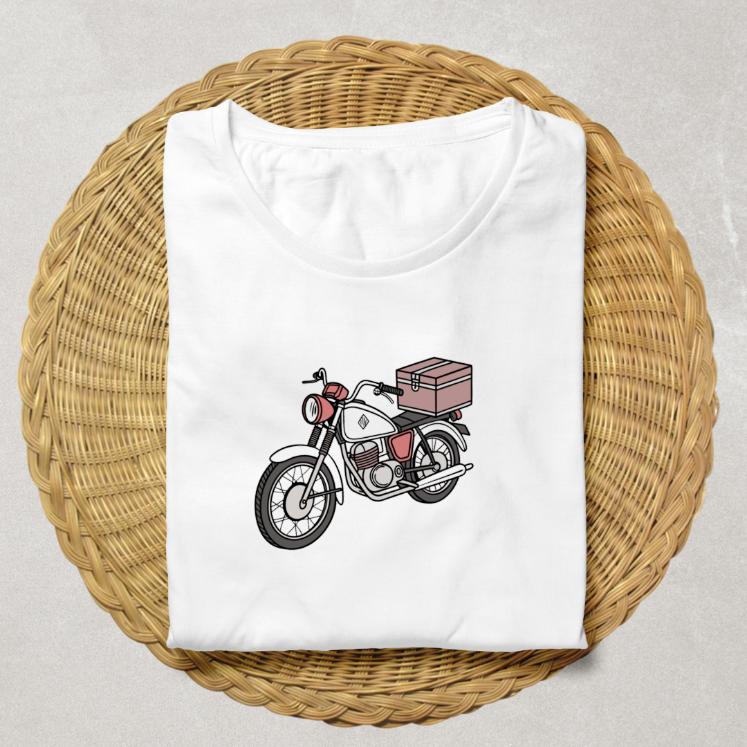 T-shirt illustré avec moto 1960s apportant une touche rétro.