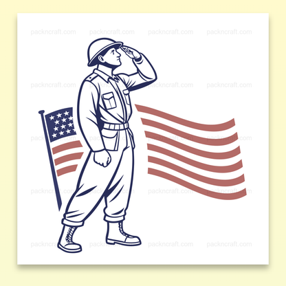 Illustration de soldat en uniforme saluant en style vintage, Soldat saluant encadré, idéal pour affiches patriotiques, Design de soldat pour mugs, parfait pour les amateurs de café, Image vintage de soldat pour impression textile, Sticker de soldat en uniforme pour décoration personnalisée