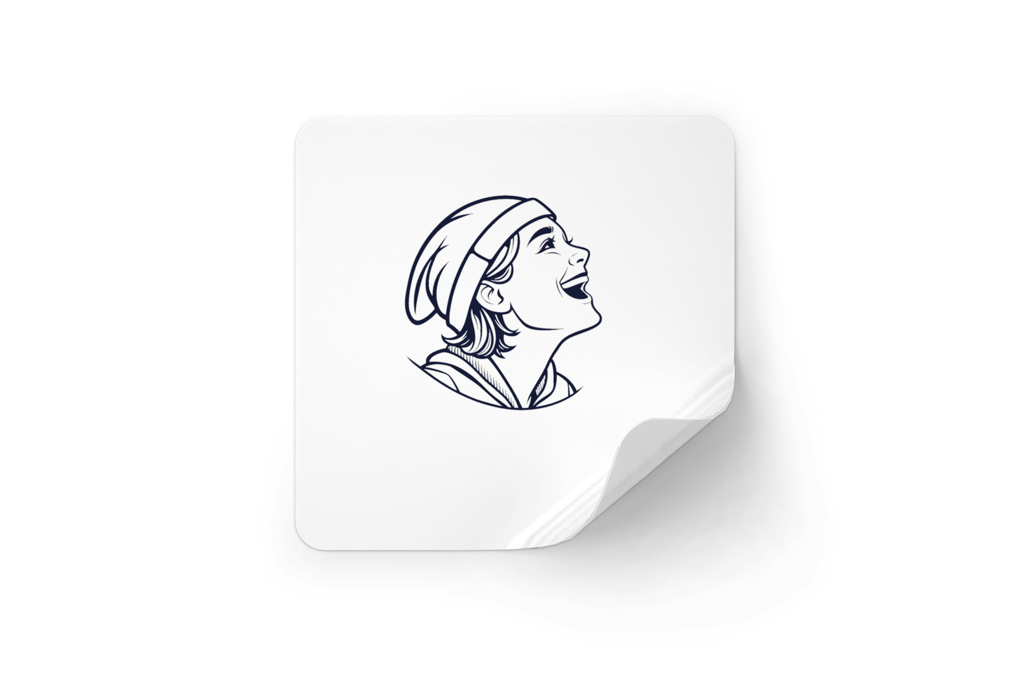 Sticker décoratif avec enfant rieur sous bonnet dans un style illustré moderne
