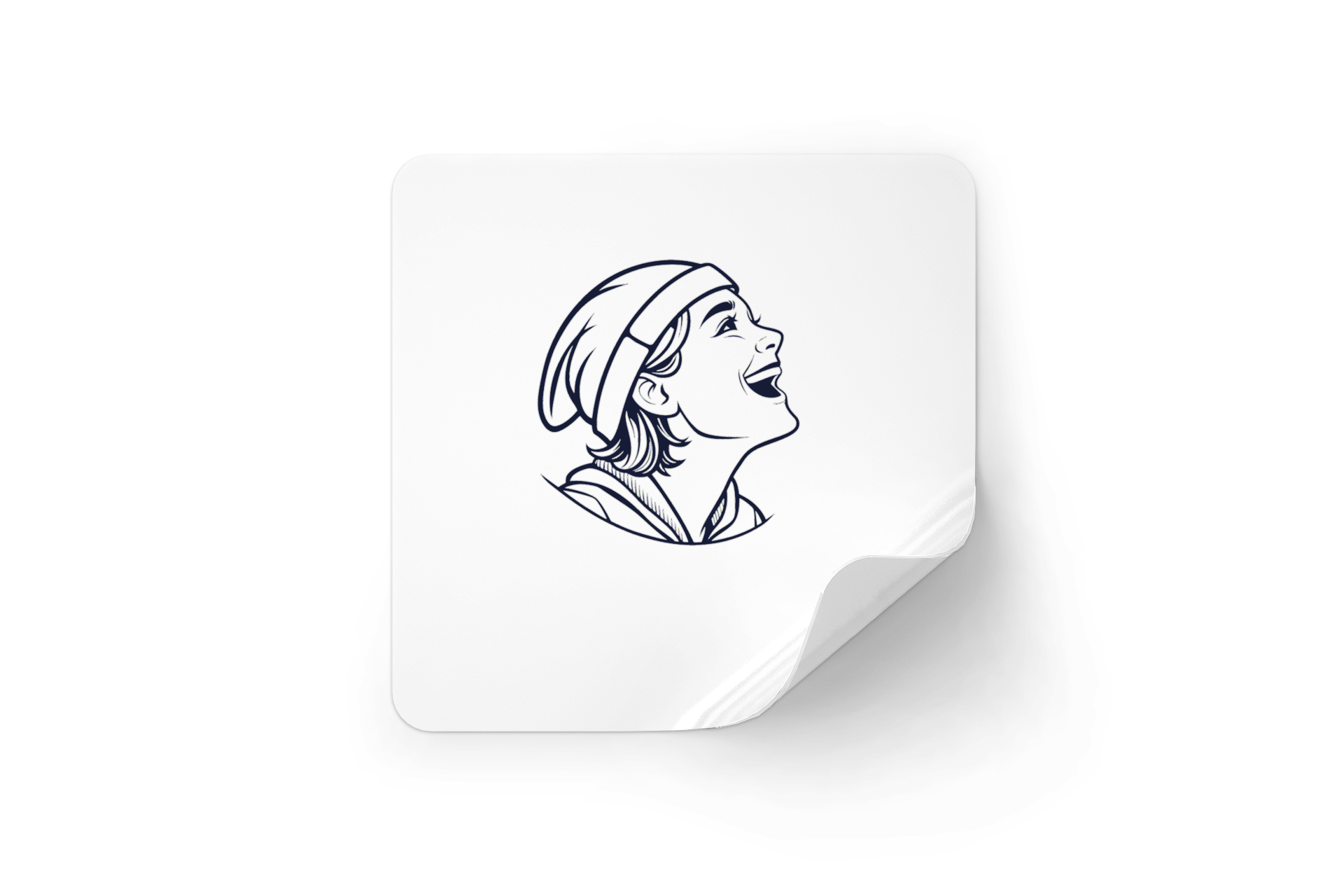 Sticker décoratif avec enfant rieur sous bonnet dans un style illustré moderne
