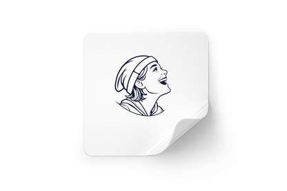 Sticker décoratif avec enfant rieur sous bonnet dans un style illustré moderne