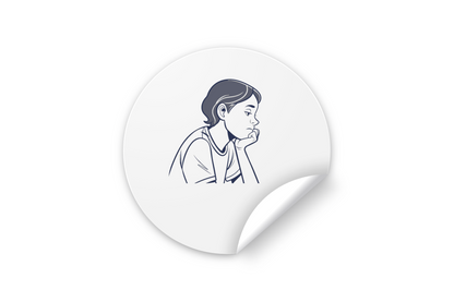 Sticker avec enfant pensif stylisé pour un moment de réflexion contemplatif