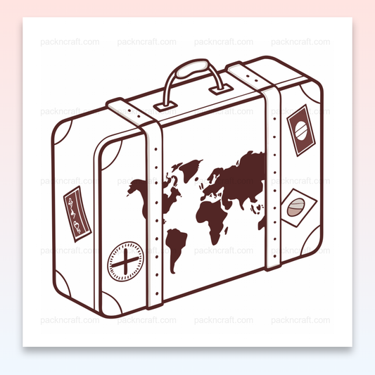 Illustration vectorielle d'une valise au style vintage avec carte du monde, idéale pour décoration et projets créatifs