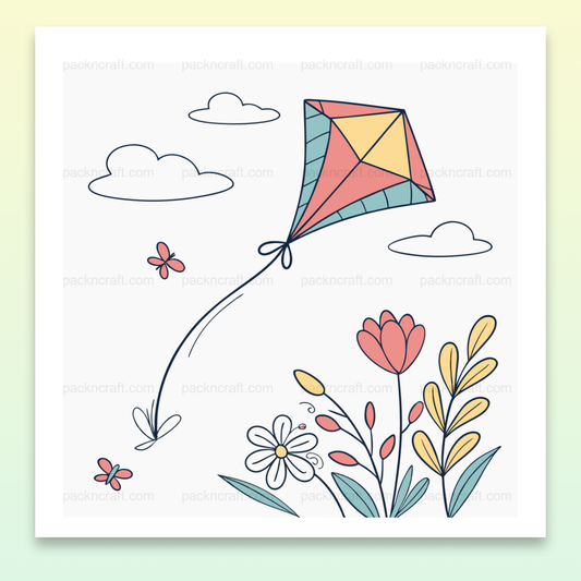 Cerf-volant volant dans un cadre printanier, illustration pastel pour DIY.