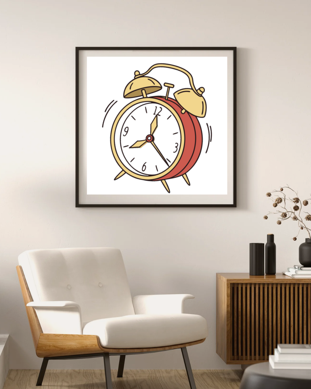 Cadre dynamique avec icône réveil doodle pour une ambiance matinale energisante