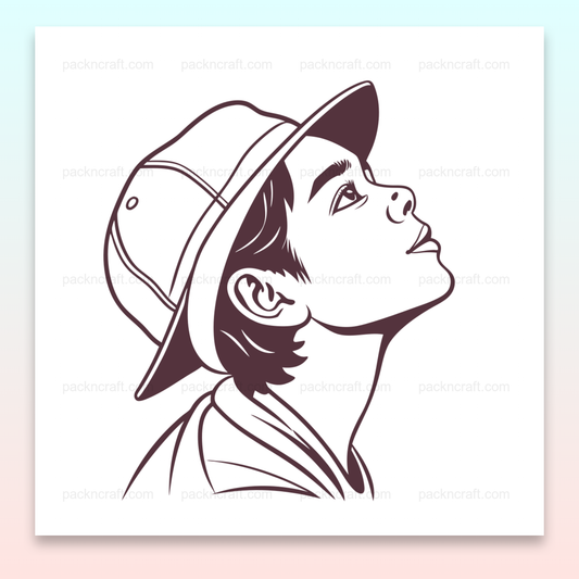 Illustration d'un garçon émerveillé avec chapeau, idéal pour projets créatifs et éducatifs