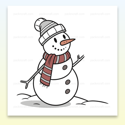 Illustration d'un bonhomme de neige joyeux en style kawaii pour projets DIY.