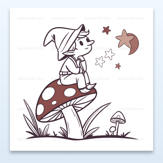 Illustration doodle d'un lutin sur champignon pour projets créatifs et magiques