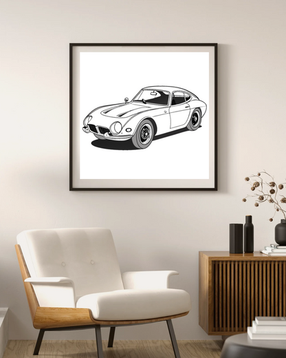 Cadre chic représentant une voiture années 60, parfait pour déco et projets.