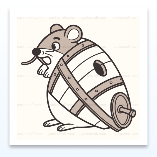 Illustration de souris espiègle dans un tonneau, style SVG vintage, pour décorations et projets DIY.