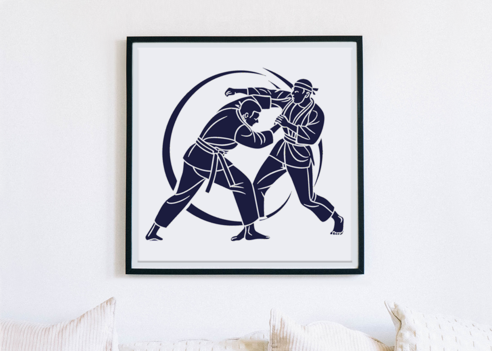 Cadre décoratif présentant des karatekas en plein mouvement dynamique et sportif