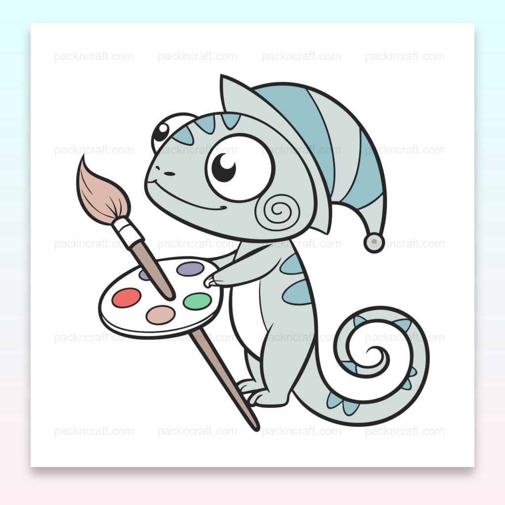 Illustration vectorielle d'un caméléon peintre, idéale pour projets créatifs.