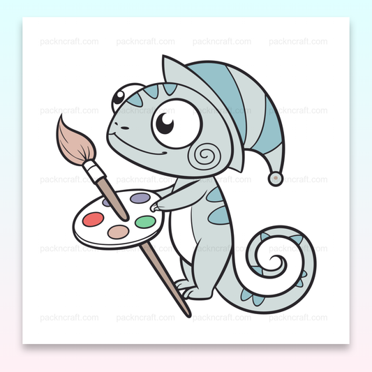 Illustration vectorielle d'un caméléon peintre, idéale pour projets créatifs.