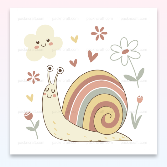 Illustration d'un escargot heureux en style pastel, pour projets DIY et déco.