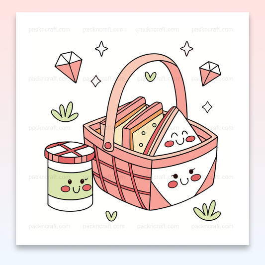 Illustration kawaii de panier de pique-nique joyeux pour usage créatif.