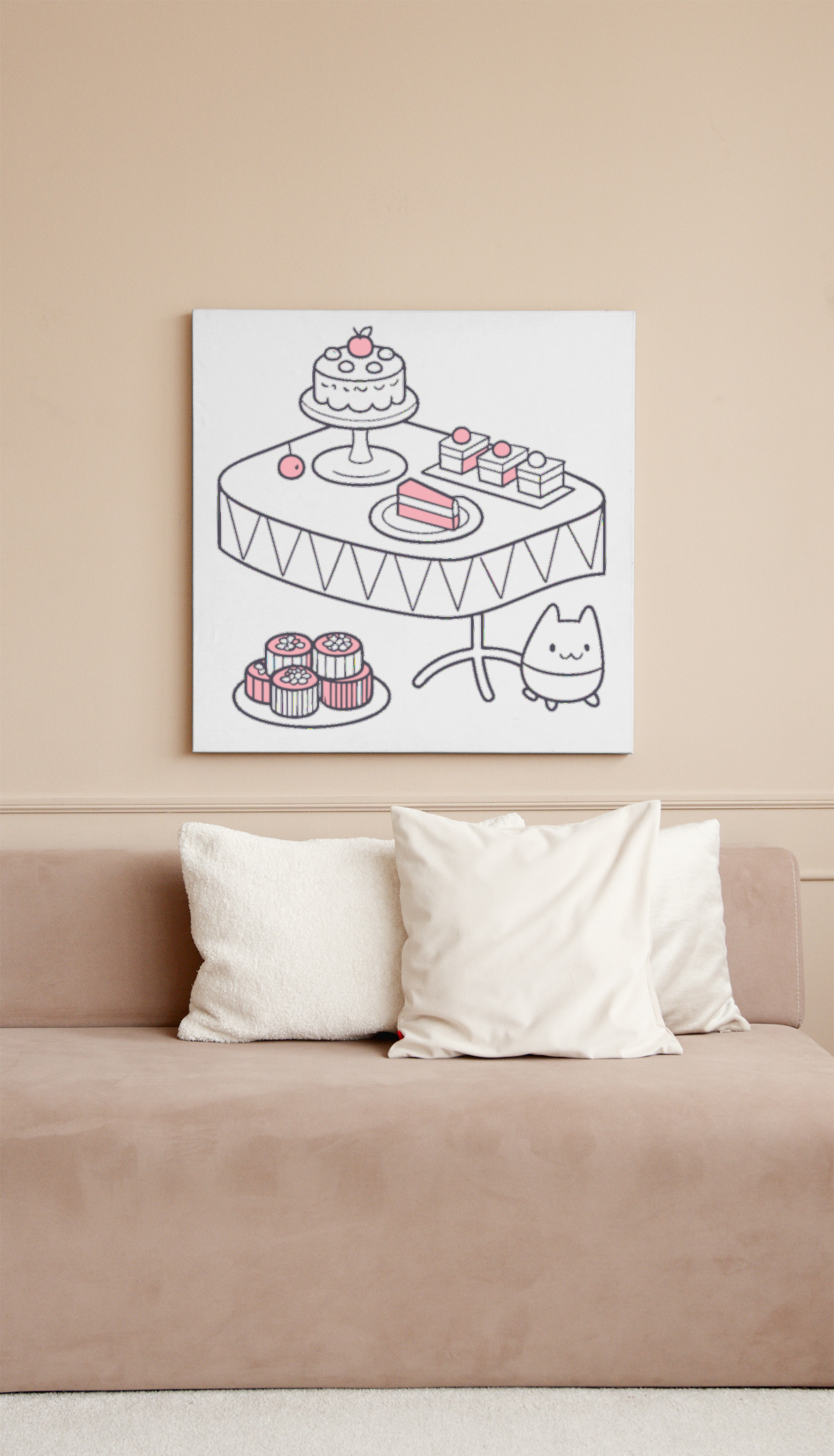 Cadre décoratif kawaii avec scène de fête, embellit tout intérieur