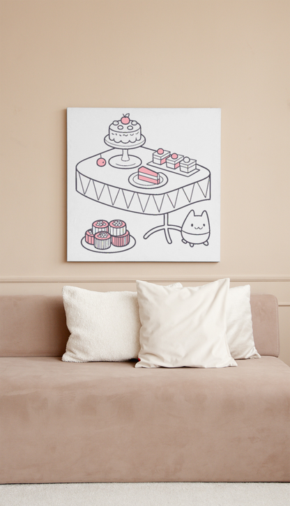 Cadre décoratif kawaii avec scène de fête, embellit tout intérieur