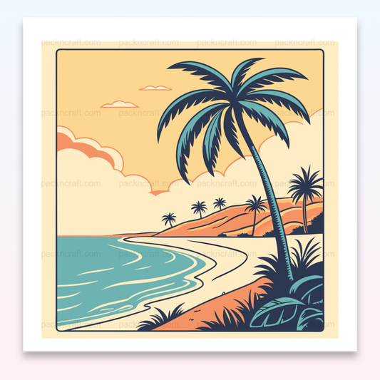 Illustration d'une plage rétro pour décoration intérieure et projets DIY.