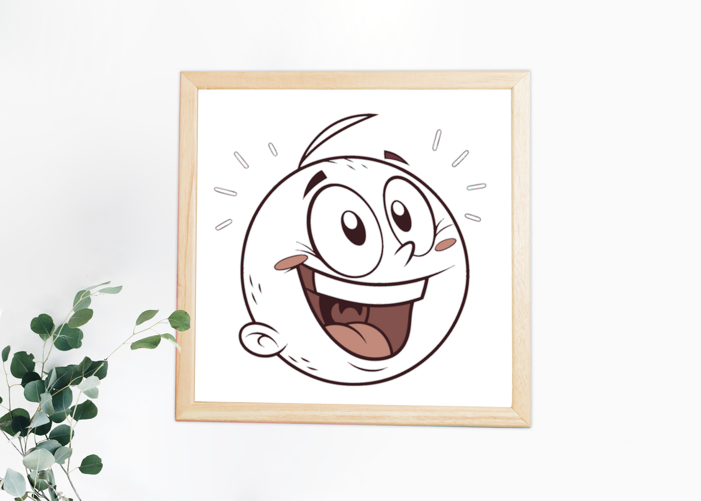 Cadre décoratif avec visage joyeux et surpris, style minimaliste et enfantin