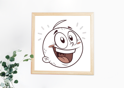 Cadre décoratif avec visage joyeux et surpris, style minimaliste et enfantin